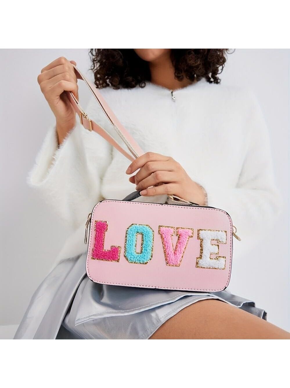 Pink Mini Crossbody Bag LOVE Letter Purse Adjustable Strap Shoulder Bag